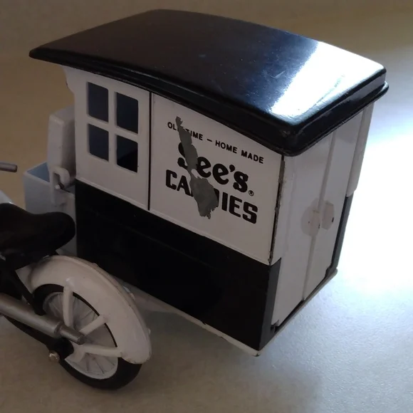 See's Candies Die Cast Metal Black and White Motorcycle Side Car Delivery Wagon - Picture 4 of 8